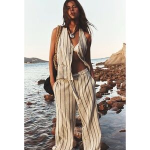 New Free People Paris Two-Piece Wide-Leg Pants Set Grey Small